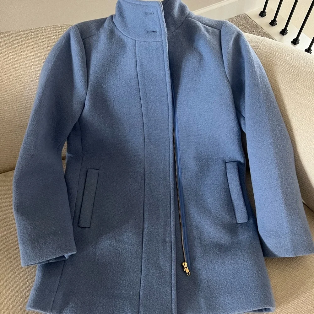 J. Crew Factory Powder Blue Wool Blend Pea Coat - Picture 2 of 4